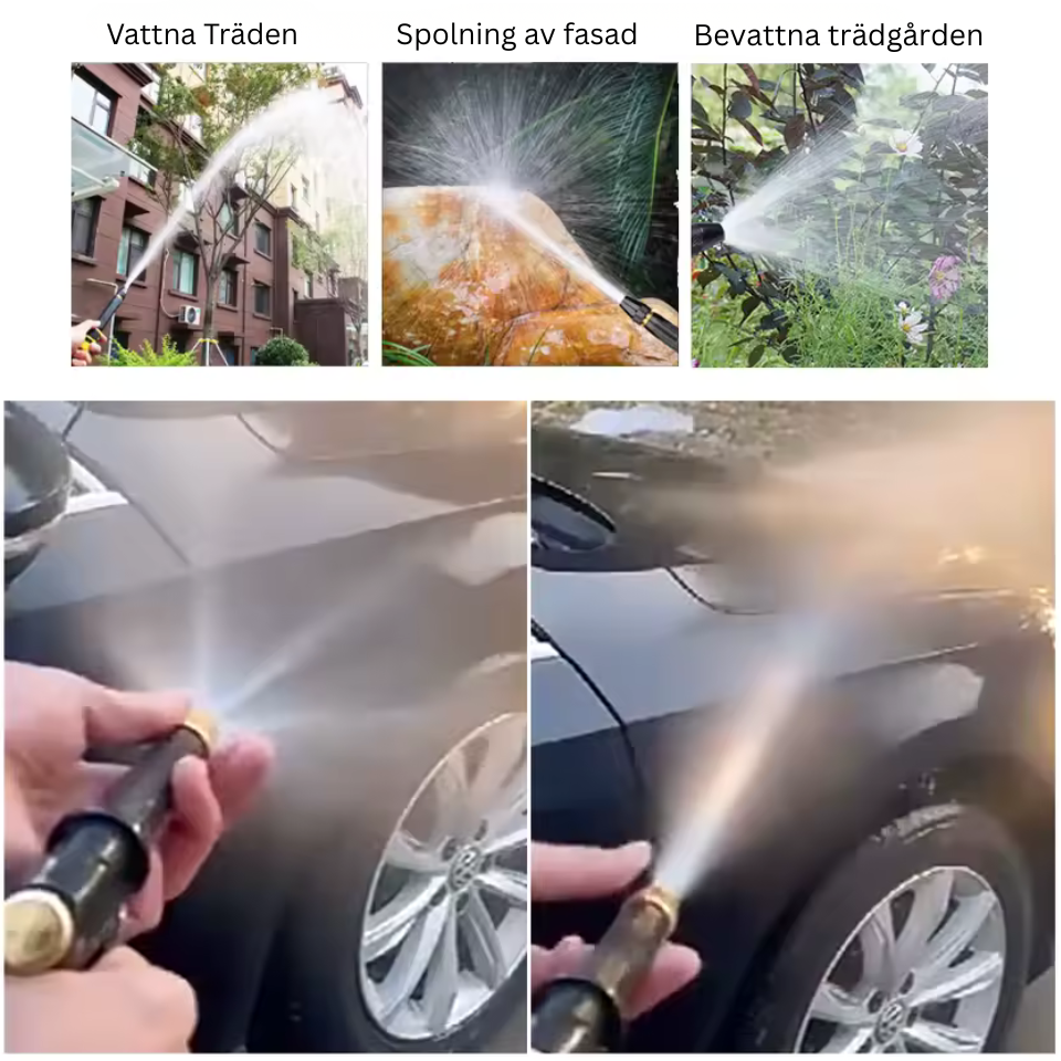 Turbo Spray - ett mekaniskt, högpresterande sprutesystem som drivs helt utan el genom att utnyttja det befintliga vattentrycket från din trädgårdsslang.